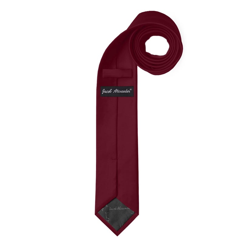 Jacob Alexander Men's Skinny Width 2" Solid Color Tie - Burgundy - Image 2